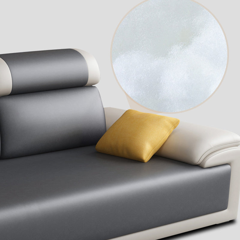 Modern Faux Leather Pillow Top Arm Sectional with Adjustable Pillowed Back Cushions Clearhalo 'furn' 'furn_sectionals' 'Furniture' 'furniture_sectionals' 'kitchen' 'kitchen_sectionals' 'Living Room Furniture' 'Sectionals' 4795995