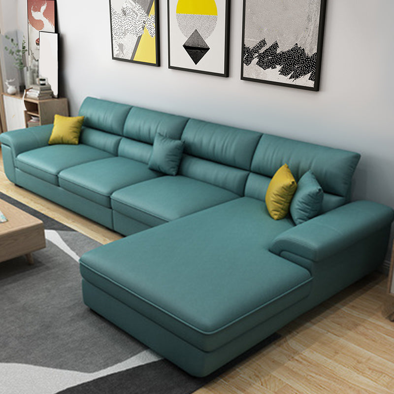 Sewn Pillow Back Pillow Top Arm Sectional with Slipcovered for Living Room Blackish Green Leather Clearhalo 'furn' 'furn_sectionals' 'Furniture' 'furniture_sectionals' 'kitchen' 'kitchen_sectionals' 'Living Room Furniture' 'Sectionals' 4796017
