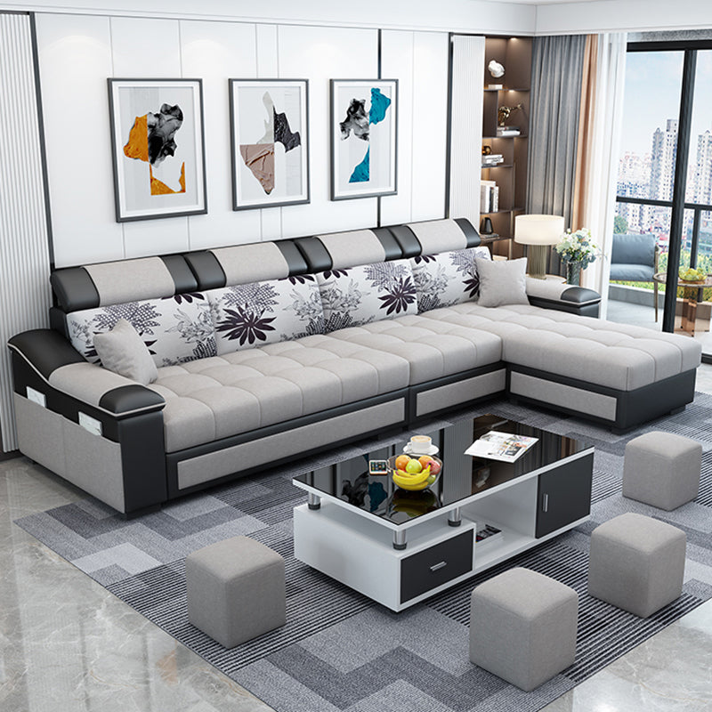 106.3"D x 57"W x 35.43"H Sloped Arm Sectionals, Modern High Back Sofa with Slipcovered Clearhalo 'furn' 'furn_sectionals' 'Furniture' 'furniture_sectionals' 'kitchen' 'kitchen_sectionals' 'Living Room Furniture' 'Sectionals' 4796026