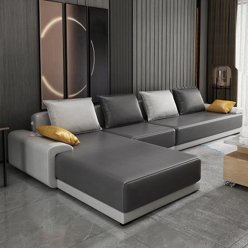 Modern Cushions Pillow Top Arm Sectional with Slipcovered for Living Room Dark Gray Faux Leather Clearhalo 'furn' 'furn_sectionals' 'Furniture' 'furniture_sectionals' 'kitchen' 'kitchen_sectionals' 'Living Room Furniture' 'Sectionals' 4796042