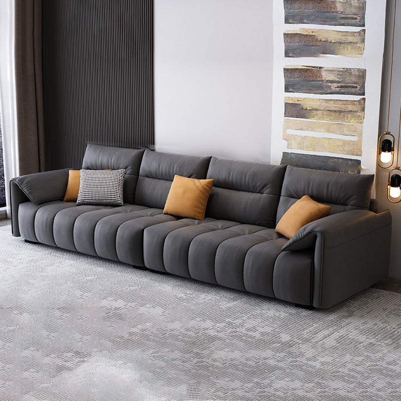 Dark Gray Cushion Back Contemporary Removable Cushions L-Shape Sofa & Chaise 138"L x 38"W x 35.4"H Clearhalo 'furn' 'furn_sectionals' 'Furniture' 'furniture_sectionals' 'kitchen' 'kitchen_sectionals' 'Living Room Furniture' 'Sectionals' 4796061