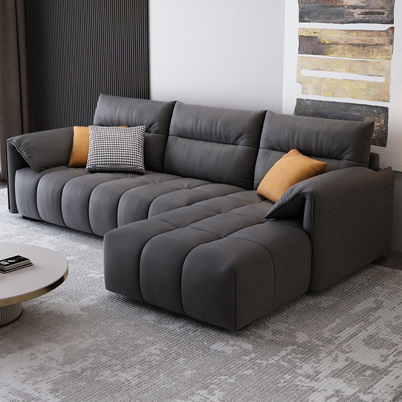 Dark Gray Cushion Back Contemporary Removable Cushions L-Shape Sofa & Chaise 110"L x 67"W x 31.5"H Clearhalo 'furn' 'furn_sectionals' 'Furniture' 'furniture_sectionals' 'kitchen' 'kitchen_sectionals' 'Living Room Furniture' 'Sectionals' 4796076