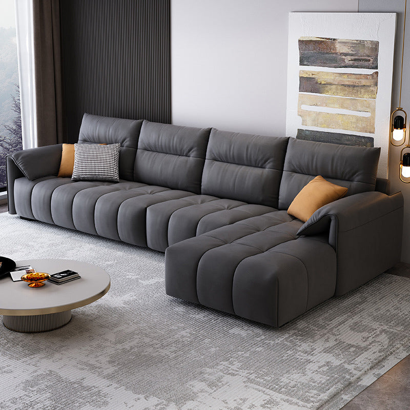 Dark Gray Cushion Back Contemporary Removable Cushions L-Shape Sofa & Chaise 126"L x 67"W x 31.5"H Clearhalo 'furn' 'furn_sectionals' 'Furniture' 'furniture_sectionals' 'kitchen' 'kitchen_sectionals' 'Living Room Furniture' 'Sectionals' 4796082