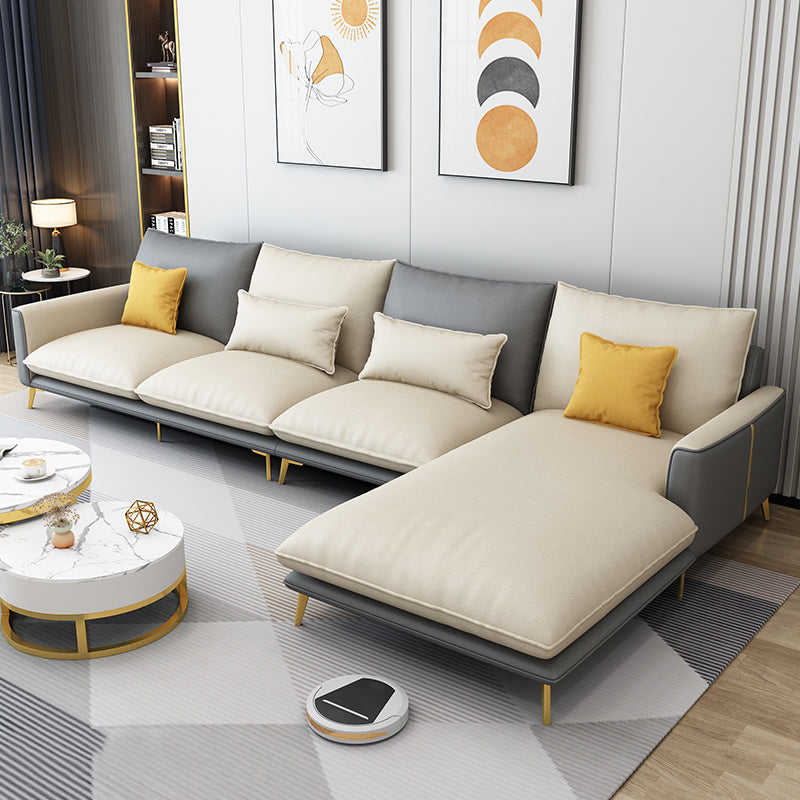 129.92 " W √ó 70.87" D √ó 35.43" H Removable Cushions Faux Leather Square Arm sectional Dark Gray-Yellow Clearhalo 'furn' 'furn_sectionals' 'Furniture' 'furniture_sectionals' 'kitchen' 'kitchen_sectionals' 'Living Room Furniture' 'Sectionals' 4796096