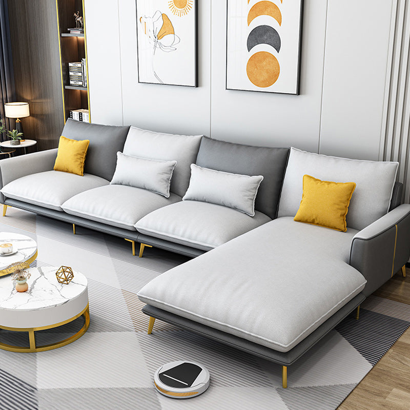 129.92 " W √ó 70.87" D √ó 35.43" H Removable Cushions Faux Leather Square Arm sectional Dark Grey Light Grey Clearhalo 'furn' 'furn_sectionals' 'Furniture' 'furniture_sectionals' 'kitchen' 'kitchen_sectionals' 'Living Room Furniture' 'Sectionals' 4796097