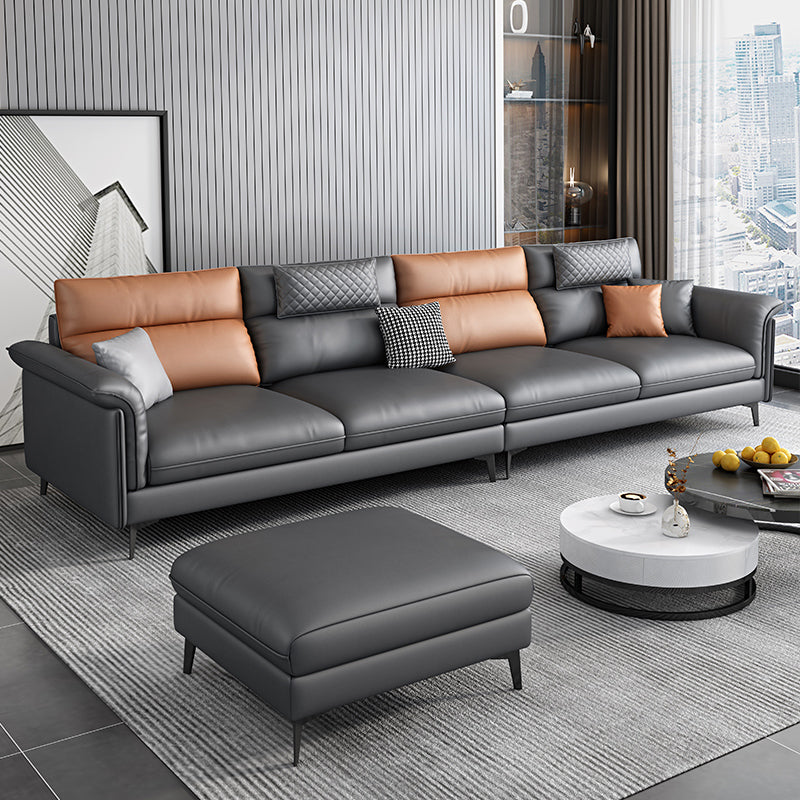 Contemporary Reversible Ottoman Sectional with Pillowed Back for Four People Dark Gray Clearhalo 'furn' 'furn_sectionals' 'Furniture' 'furniture_sectionals' 'kitchen' 'kitchen_sectionals' 'Living Room Furniture' 'Sectionals' 4796122