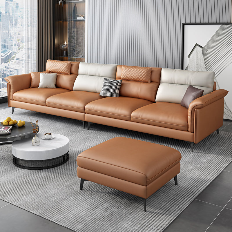 Contemporary Reversible Ottoman Sectional with Pillowed Back for Four People Orange Clearhalo 'furn' 'furn_sectionals' 'Furniture' 'furniture_sectionals' 'kitchen' 'kitchen_sectionals' 'Living Room Furniture' 'Sectionals' 4796123