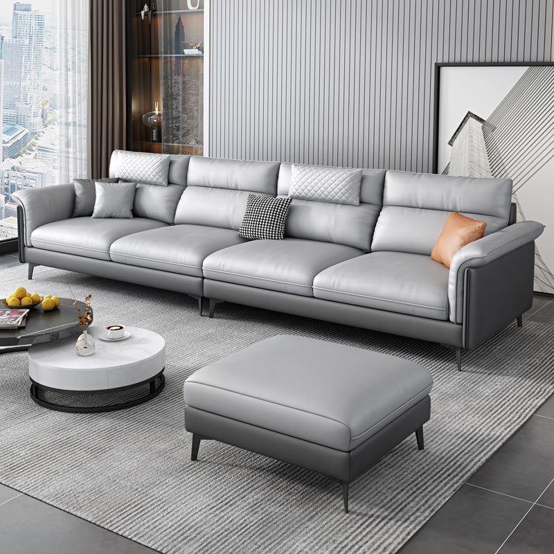 Contemporary Reversible Ottoman Sectional with Pillowed Back for Four People Dark Grey Light Grey Clearhalo 'furn' 'furn_sectionals' 'Furniture' 'furniture_sectionals' 'kitchen' 'kitchen_sectionals' 'Living Room Furniture' 'Sectionals' 4796132