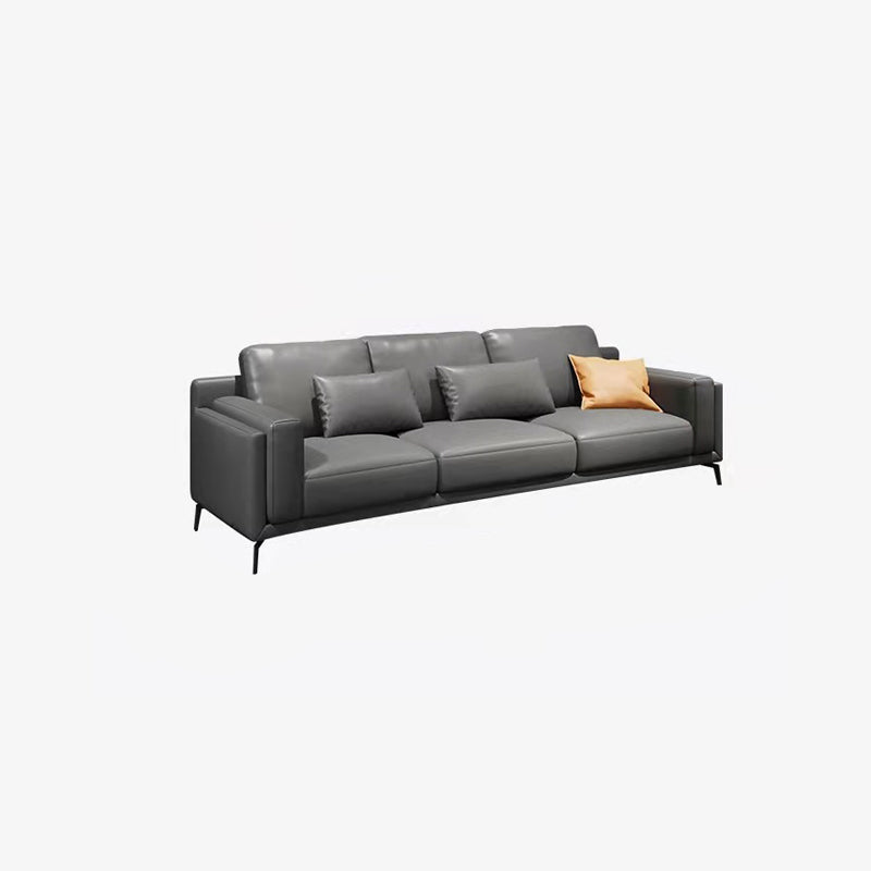 Square Arm Grey Pillowed Back Cushions Splayed Wooden Legs Sofa 87"L x 37"W x 31.5"H Down Clearhalo 'furn' 'furn_sectionals' 'Furniture' 'furniture_sectionals' 'kitchen' 'kitchen_sectionals' 'Living Room Furniture' 'Sectionals' 4796141