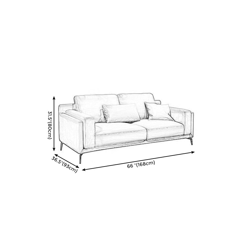 Square Arm Grey Pillowed Back Cushions Splayed Wooden Legs Sofa Clearhalo 'furn' 'furn_sectionals' 'Furniture' 'furniture_sectionals' 'kitchen' 'kitchen_sectionals' 'Living Room Furniture' 'Sectionals' 4796161