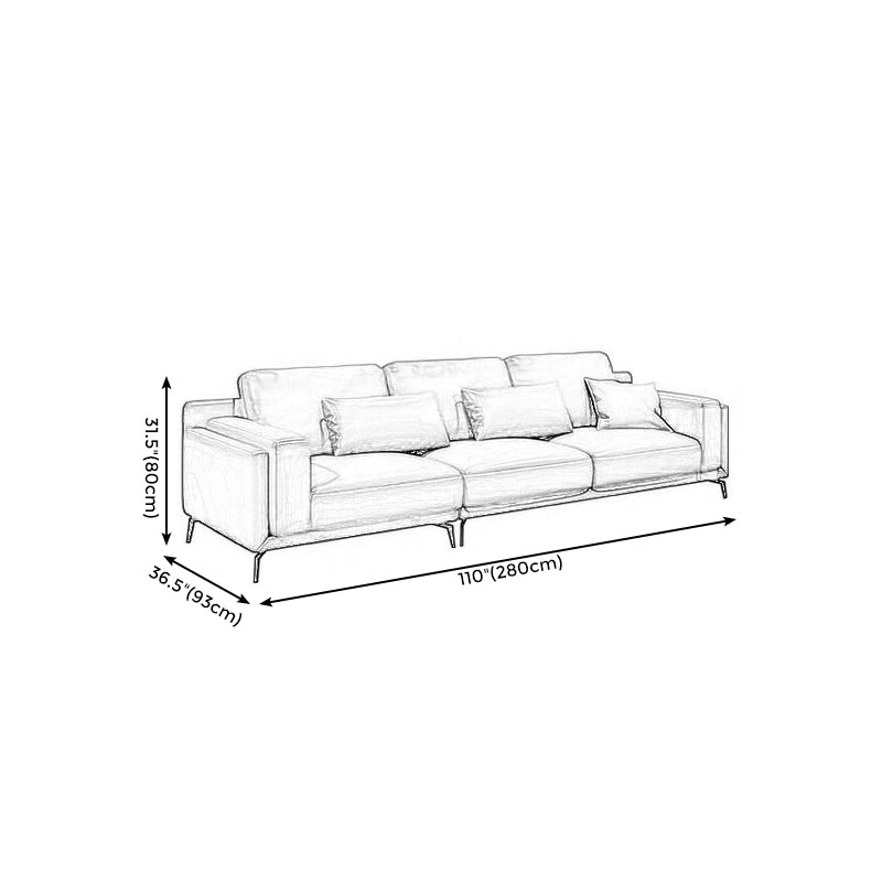 Square Arm Grey Pillowed Back Cushions Splayed Wooden Legs Sofa Clearhalo 'furn' 'furn_sectionals' 'Furniture' 'furniture_sectionals' 'kitchen' 'kitchen_sectionals' 'Living Room Furniture' 'Sectionals' 4796163