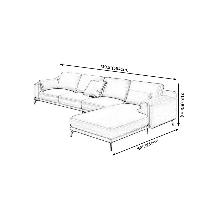 Square Arm Grey Pillowed Back Cushions Splayed Wooden Legs Sofa Clearhalo 'furn' 'furn_sectionals' 'Furniture' 'furniture_sectionals' 'kitchen' 'kitchen_sectionals' 'Living Room Furniture' 'Sectionals' 4796165