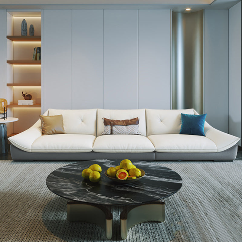 Tufted Faux Leather Pillow Top Arm Sofa with Stain Resistant and Waterproof Clearhalo 'furn' 'furn_sectionals' 'Furniture' 'furniture_sectionals' 'kitchen' 'kitchen_sectionals' 'Living Room Furniture' 'Sectionals' 4796167