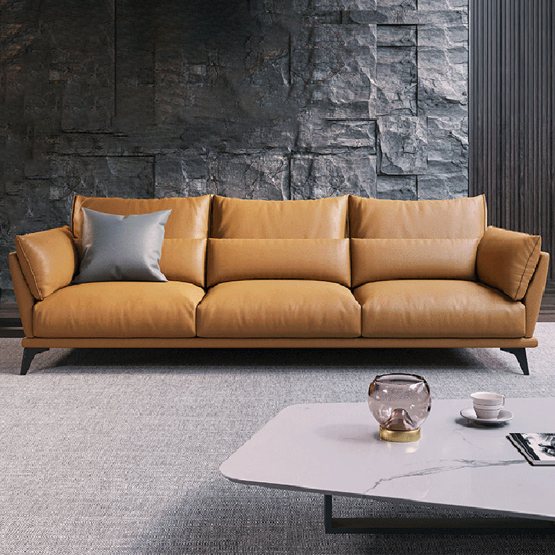 Genuine Leather Square Arm Bench Seating with Bolster Pillows Brown Settee Furniture Clearhalo 'furn' 'furn_sectionals' 'Furniture' 'furniture_sectionals' 'kitchen' 'kitchen_sectionals' 'Living Room Furniture' 'Sectionals' 4796189