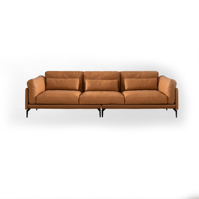 Genuine Leather Square Arm Bench Seating with Bolster Pillows Brown Settee Furniture Clearhalo 'furn' 'furn_sectionals' 'Furniture' 'furniture_sectionals' 'kitchen' 'kitchen_sectionals' 'Living Room Furniture' 'Sectionals' 4796193