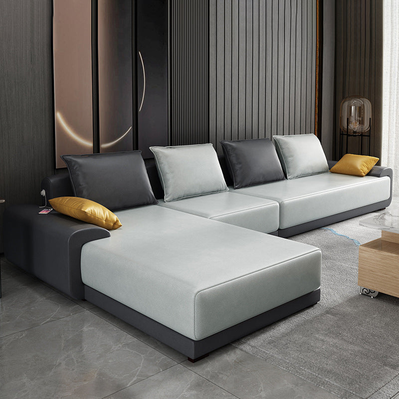 Modern Removable Cushions Slipcovered Sofa with Reversible Chaise Gray-White Faux Leather Clearhalo 'Furniture' 'furniture_sectionals' 'kitchen' 'kitchen_sectionals' 'Living Room Furniture' 'Sectionals' 4796209