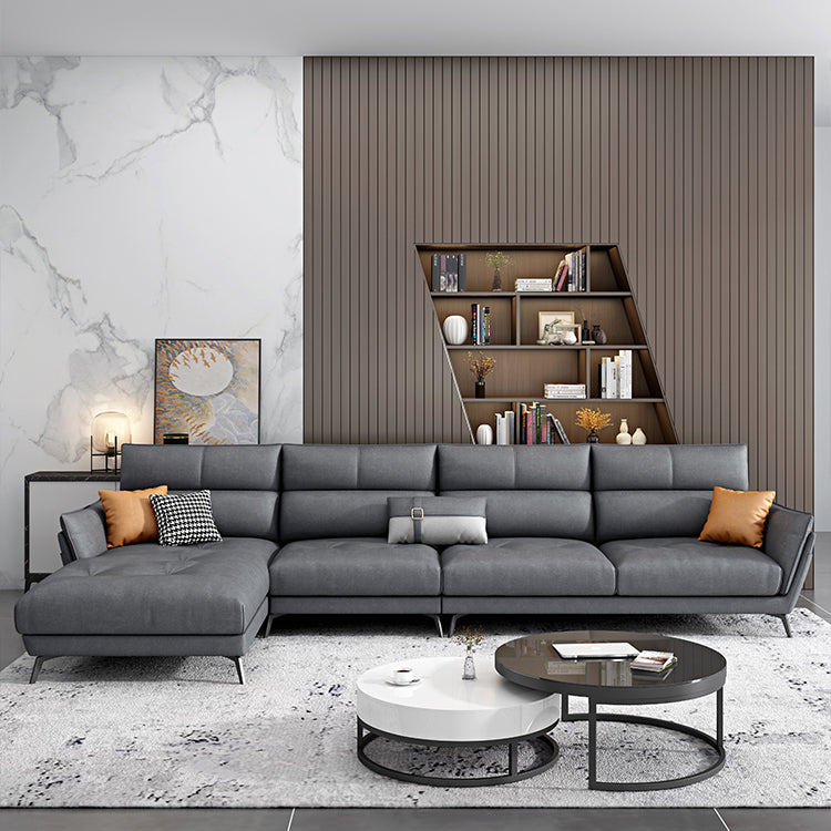 Ultra-Modern Sewn Pillow Back Faux Leather Pillow Top Arm Sofa with Wear-resisting 126"L x 67"W x 39"H Latex Clearhalo 'furn' 'furn_sectionals' 'Furniture' 'furniture_sectionals' 'kitchen' 'kitchen_sectionals' 'Living Room Furniture' 'Sectionals' 4796229