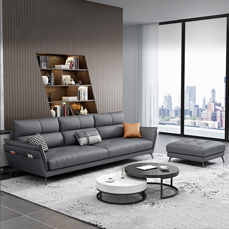 Ultra-Modern Sewn Pillow Back Faux Leather Pillow Top Arm Sofa with Wear-resisting Clearhalo 'furn' 'furn_sectionals' 'Furniture' 'furniture_sectionals' 'kitchen' 'kitchen_sectionals' 'Living Room Furniture' 'Sectionals' 4796230