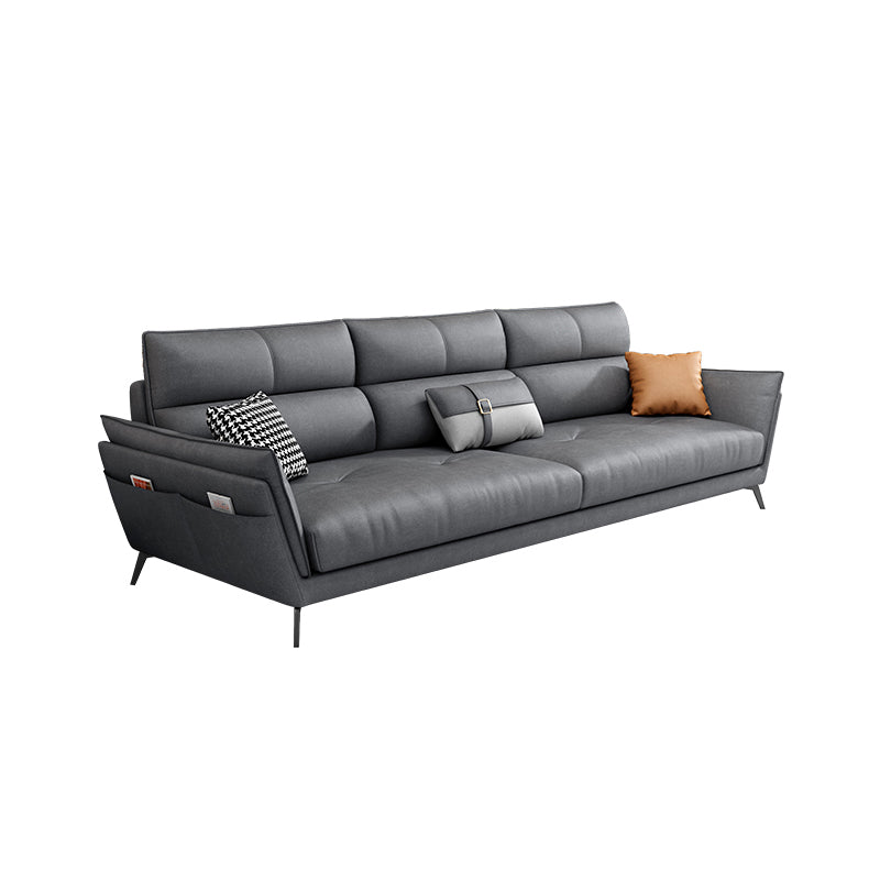 Ultra-Modern Sewn Pillow Back Faux Leather Pillow Top Arm Sofa with Wear-resisting 83"L x 35"W x 39"H Clearhalo 'furn' 'furn_sectionals' 'Furniture' 'furniture_sectionals' 'kitchen' 'kitchen_sectionals' 'Living Room Furniture' 'Sectionals' 4796234