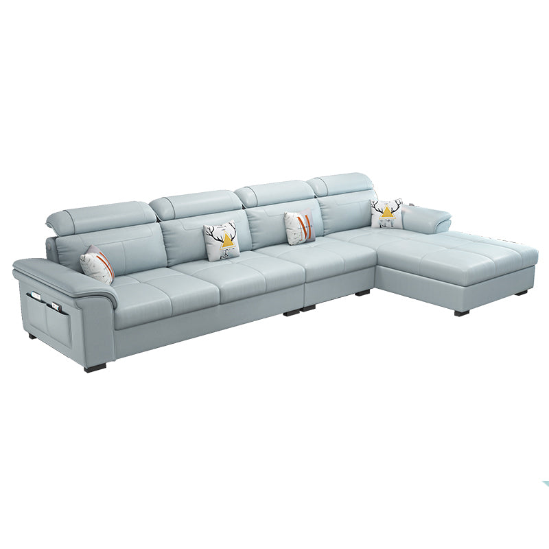 Ultra-Modern Sewn Pillow Back Pillow Top Arm Sofa with Storage and Slipcovered Sky Blue Clearhalo 'furn' 'furn_sectionals' 'Furniture' 'furniture_sectionals' 'kitchen' 'kitchen_sectionals' 'Living Room Furniture' 'Sectionals' 4796250