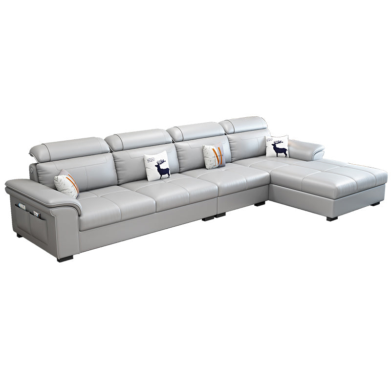 Ultra-Modern Sewn Pillow Back Pillow Top Arm Sofa with Storage and Slipcovered Silver Gray Clearhalo 'furn' 'furn_sectionals' 'Furniture' 'furniture_sectionals' 'kitchen' 'kitchen_sectionals' 'Living Room Furniture' 'Sectionals' 4796251