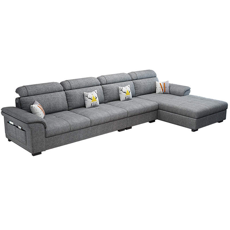 Ultra-Modern Sewn Pillow Back Pillow Top Arm Sofa with Storage and Slipcovered Grey Clearhalo 'furn' 'furn_sectionals' 'Furniture' 'furniture_sectionals' 'kitchen' 'kitchen_sectionals' 'Living Room Furniture' 'Sectionals' 4796254
