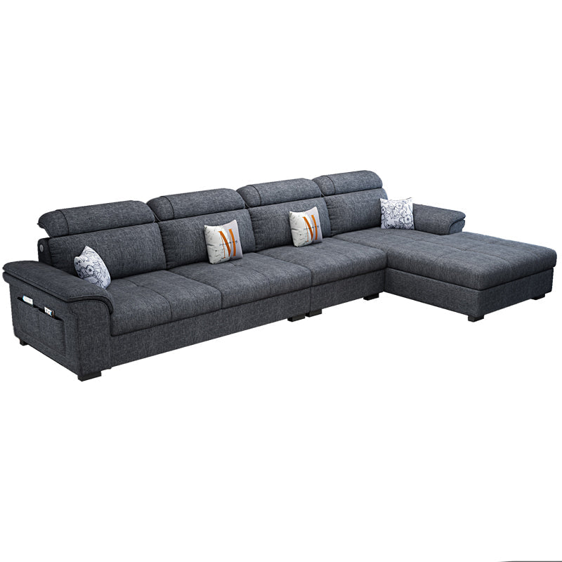Ultra-Modern Sewn Pillow Back Pillow Top Arm Sofa with Storage and Slipcovered Dark Gray Clearhalo 'furn' 'furn_sectionals' 'Furniture' 'furniture_sectionals' 'kitchen' 'kitchen_sectionals' 'Living Room Furniture' 'Sectionals' 4796257