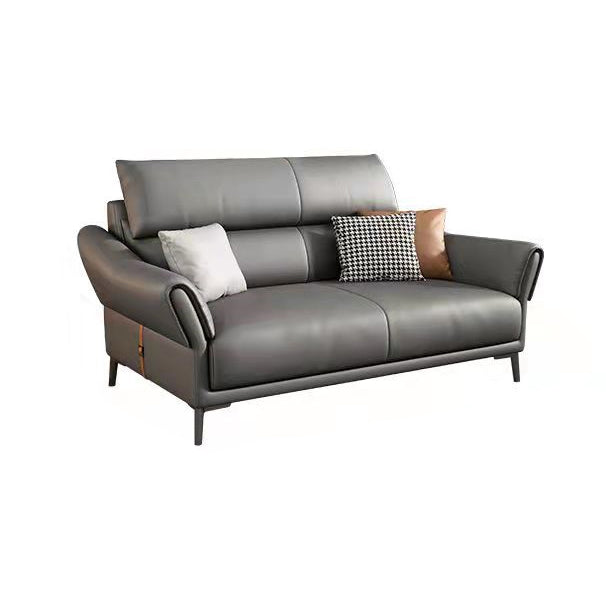 Light-grey Sewn Pillow Back Faux Leather Pillow Top Arm Sofa with Stain Resistant 75"L x 39"W x 39"H Clearhalo 'furn' 'furn_sectionals' 'Furniture' 'furniture_sectionals' 'kitchen' 'kitchen_sectionals' 'Living Room Furniture' 'Sectionals' 4796263