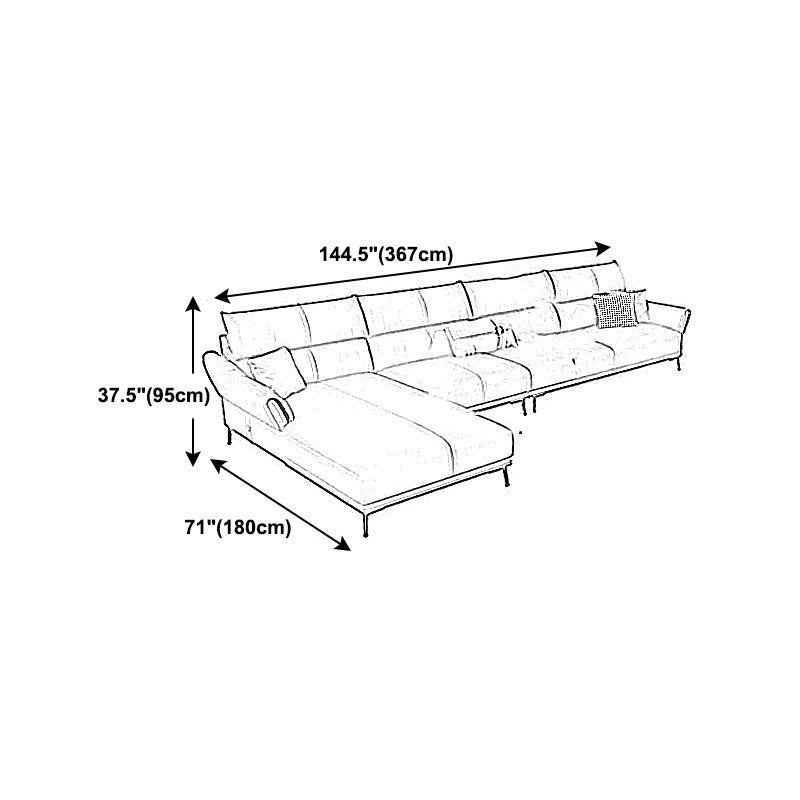 Light-grey Sewn Pillow Back Faux Leather Pillow Top Arm Sofa with Stain Resistant Clearhalo 'furn' 'furn_sectionals' 'Furniture' 'furniture_sectionals' 'kitchen' 'kitchen_sectionals' 'Living Room Furniture' 'Sectionals' 4796272