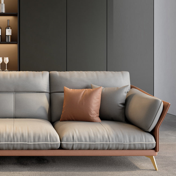 Light-grey Sewn Pillow Back Faux Leather Pillow Top Arm Sofa for Living Room Clearhalo 'furn' 'furn_sectionals' 'Furniture' 'furniture_sectionals' 'kitchen' 'kitchen_sectionals' 'Living Room Furniture' 'Sectionals' 4796280