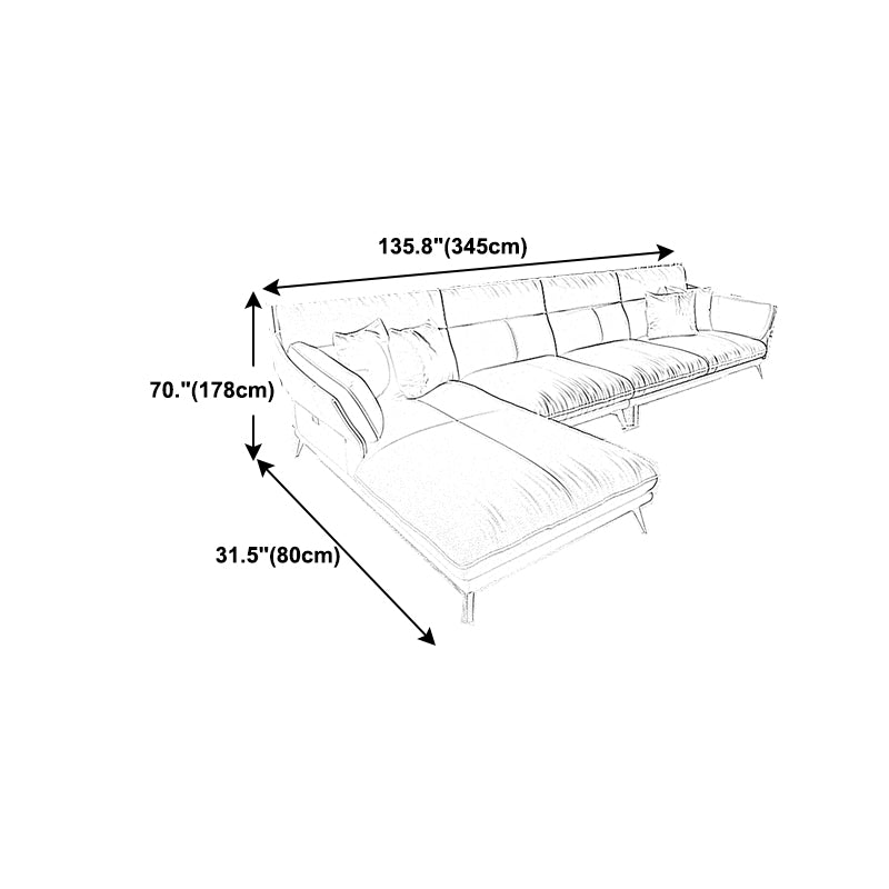 Light-grey Sewn Pillow Back Faux Leather Pillow Top Arm Sofa for Living Room Clearhalo 'furn' 'furn_sectionals' 'Furniture' 'furniture_sectionals' 'kitchen' 'kitchen_sectionals' 'Living Room Furniture' 'Sectionals' 4796284