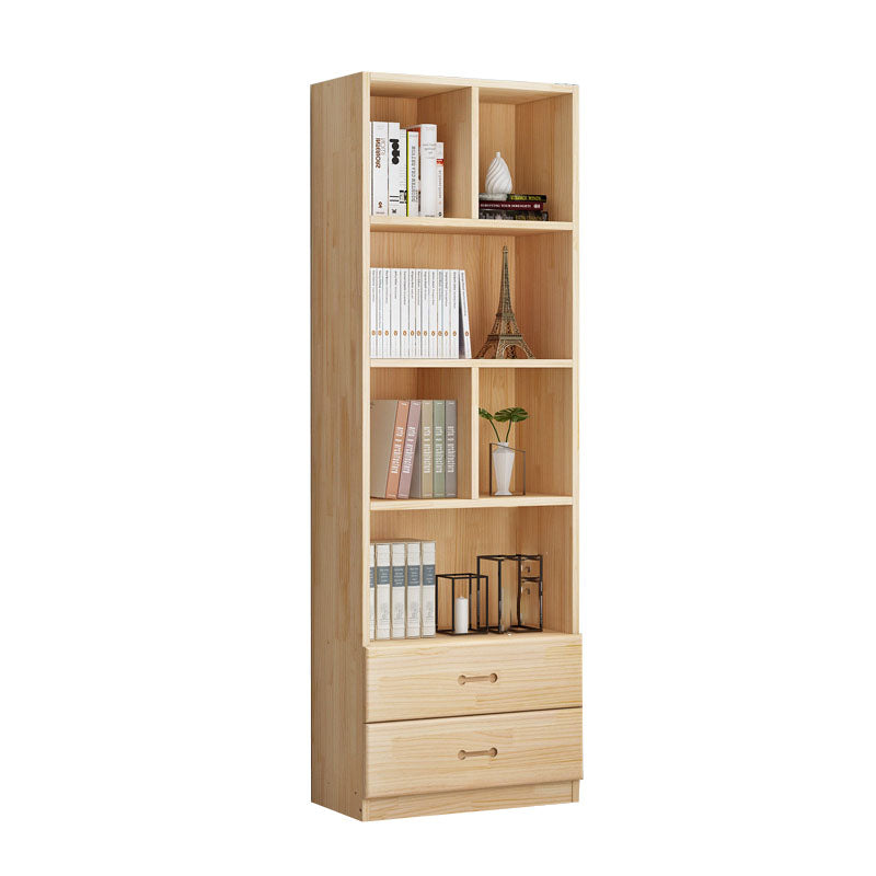 Scandinavian Vertical Standard Bookshelf Natural Pine Wood Bookshelf for Home 23.6"L x 11.8"W x 70.9"H Drawers Clearhalo 'Bookcases' 'furn' 'furn_bookcases' 'Furniture' 'furniture_bookcases' 'kitchen' 'kitchen_bookcases' 'Living Room Furniture' 'Office Furniture' 4803671