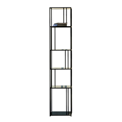 Industrial Vertical Open Etagere Bookshelf Iron Frame Glass Shelf Bookshelf Matte Black Clearhalo 'Bookcases' 'furn' 'furn_bookcases' 'Furniture' 'furniture_bookcases' 'kitchen' 'kitchen_bookcases' 'Living Room Furniture' 'Office Furniture' 4803713