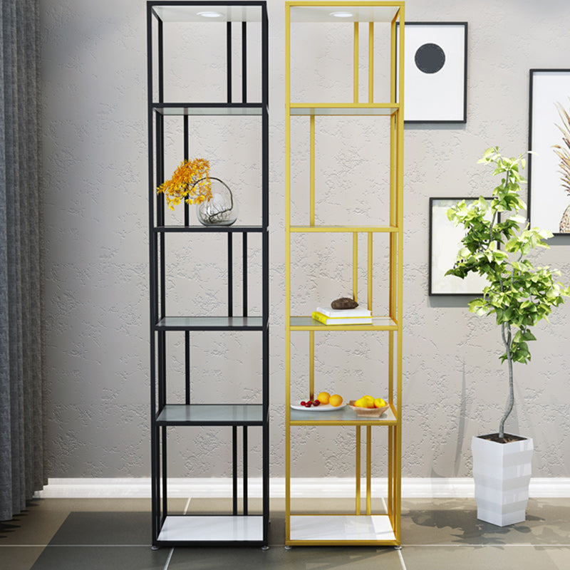 Industrial Vertical Open Etagere Bookshelf Iron Frame Glass Shelf Bookshelf Clearhalo 'Bookcases' 'furn' 'furn_bookcases' 'Furniture' 'furniture_bookcases' 'kitchen' 'kitchen_bookcases' 'Living Room Furniture' 'Office Furniture' 4803714