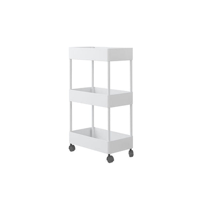 Scandinavian Etagere Bookshelf Metal Frame Plastic Shelf Bookshelf with Caster Wheels White Clearhalo 'Bookcases' 'furn' 'furn_bookcases' 'Furniture' 'furniture_bookcases' 'kitchen' 'kitchen_bookcases' 'Living Room Furniture' 'Office Furniture' 4803761