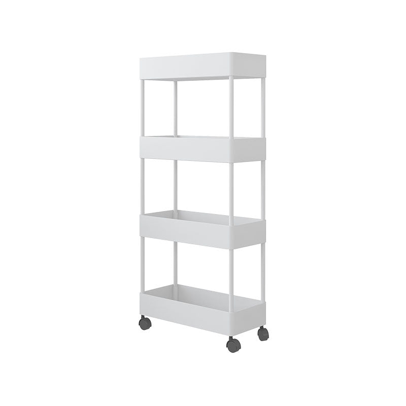Scandinavian Etagere Bookshelf Metal Frame Plastic Shelf Bookshelf with Caster Wheels White Clearhalo 'Bookcases' 'furn' 'furn_bookcases' 'Furniture' 'furniture_bookcases' 'kitchen' 'kitchen_bookcases' 'Living Room Furniture' 'Office Furniture' 4803762
