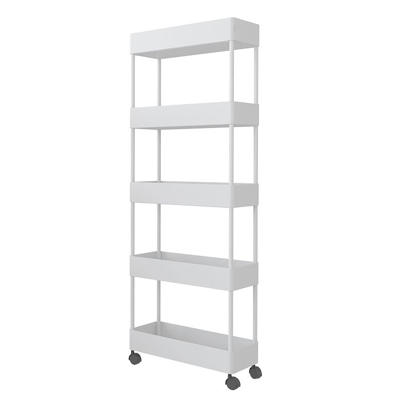 Scandinavian Etagere Bookshelf Metal Frame Plastic Shelf Bookshelf with Caster Wheels White Clearhalo 'Bookcases' 'furn' 'furn_bookcases' 'Furniture' 'furniture_bookcases' 'kitchen' 'kitchen_bookcases' 'Living Room Furniture' 'Office Furniture' 4803764