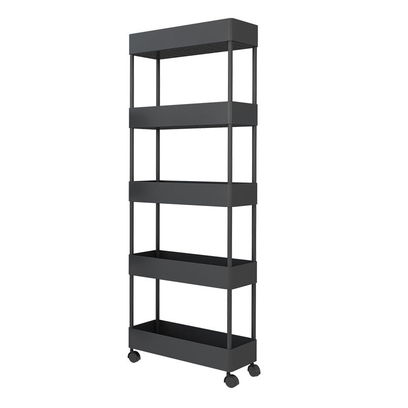 Scandinavian Etagere Bookshelf Metal Frame Plastic Shelf Bookshelf with Caster Wheels Black Clearhalo 'Bookcases' 'furn' 'furn_bookcases' 'Furniture' 'furniture_bookcases' 'kitchen' 'kitchen_bookcases' 'Living Room Furniture' 'Office Furniture' 4803771