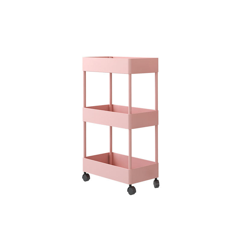 Scandinavian Etagere Bookshelf Metal Frame Plastic Shelf Bookshelf with Caster Wheels Pink Clearhalo 'Bookcases' 'furn' 'furn_bookcases' 'Furniture' 'furniture_bookcases' 'kitchen' 'kitchen_bookcases' 'Living Room Furniture' 'Office Furniture' 4803773