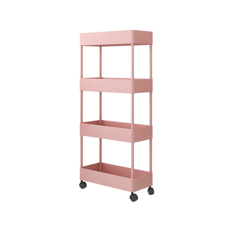 Scandinavian Etagere Bookshelf Metal Frame Plastic Shelf Bookshelf with Caster Wheels Pink Clearhalo 'Bookcases' 'furn' 'furn_bookcases' 'Furniture' 'furniture_bookcases' 'kitchen' 'kitchen_bookcases' 'Living Room Furniture' 'Office Furniture' 4803774