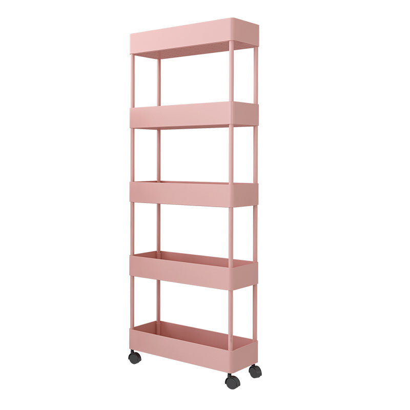 Scandinavian Etagere Bookshelf Metal Frame Plastic Shelf Bookshelf with Caster Wheels Pink Clearhalo 'Bookcases' 'furn' 'furn_bookcases' 'Furniture' 'furniture_bookcases' 'kitchen' 'kitchen_bookcases' 'Living Room Furniture' 'Office Furniture' 4803776
