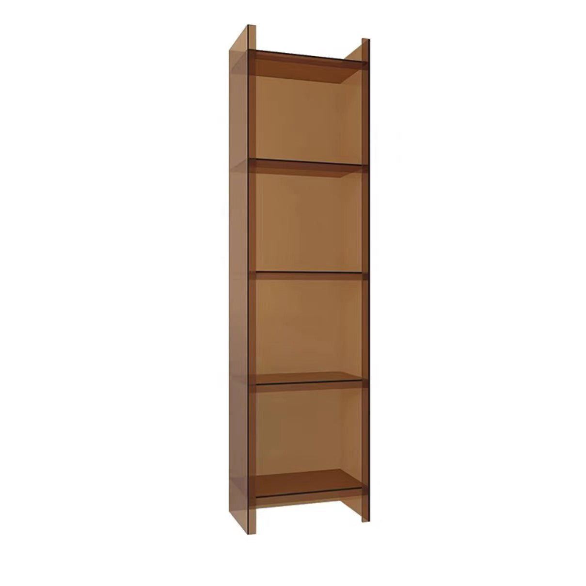 4/5-Shelf Glam Vertical Acrylic Standard Bookshelf Closed Back Bookshelf 15.7"L x 9.8"W x 59.8"H Coffee Clearhalo 'Bookcases' 'furn' 'furn_bookcases' 'Furniture' 'furniture_bookcases' 'kitchen' 'kitchen_bookcases' 'Living Room Furniture' 'Office Furniture' 4803866