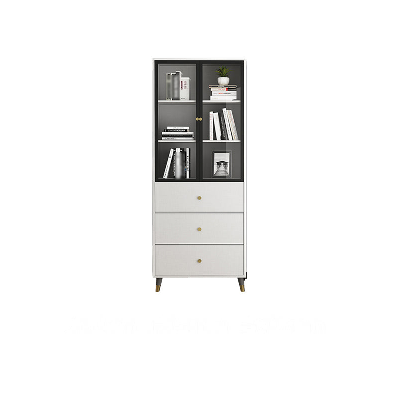 Manufactured Wood Glam Standard Bookcase Closed Back Bookcase with Glass Door White-Black Drawers Clearhalo 'Bookcases' 'furn' 'furn_bookcases' 'Furniture' 'furniture_bookcases' 'kitchen' 'kitchen_bookcases' 'Living Room Furniture' 'Office Furniture' 4803924