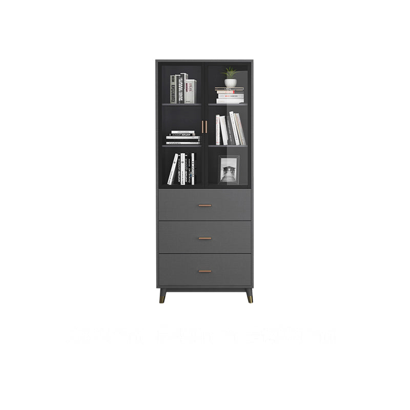 Manufactured Wood Glam Standard Bookcase Closed Back Bookcase with Glass Door 31"L x 16"W x 79"H Black-Gray Drawers Clearhalo 'Bookcases' 'furn' 'furn_bookcases' 'Furniture' 'furniture_bookcases' 'kitchen' 'kitchen_bookcases' 'Living Room Furniture' 'Office Furniture' 4803929