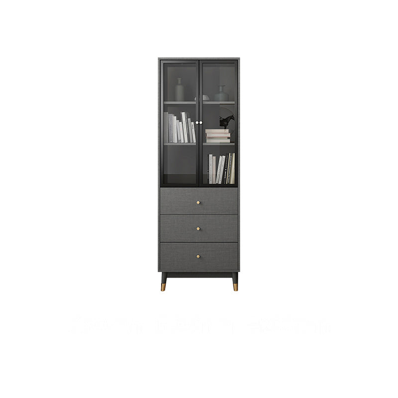 Manufactured Wood Glam Standard Bookcase Closed Back Bookcase with Glass Door Black-Gray Drawers Clearhalo 'Bookcases' 'furn' 'furn_bookcases' 'Furniture' 'furniture_bookcases' 'kitchen' 'kitchen_bookcases' 'Living Room Furniture' 'Office Furniture' 4803931