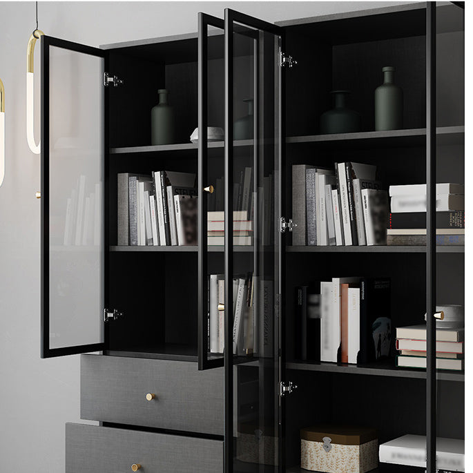 Manufactured Wood Glam Standard Bookcase Closed Back Bookcase with Glass Door Clearhalo 'Bookcases' 'furn' 'furn_bookcases' 'Furniture' 'furniture_bookcases' 'kitchen' 'kitchen_bookcases' 'Living Room Furniture' 'Office Furniture' 4803933