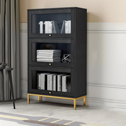 Glam Vertical Standard Bookcase Manufactured Wood Bookcase with Glass Doors Black 29.4"L x 11.8"W x 50.2"H Clearhalo 'Bookcases' 'Furniture' 'furniture_bookcases' 'kitchen' 'kitchen_bookcases' 'Living Room Furniture' 'Office Furniture' 4804109