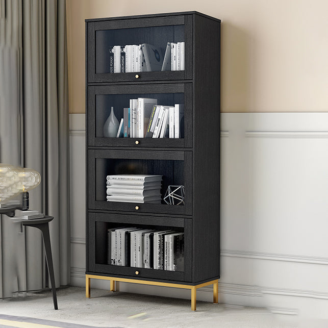 Glam Vertical Standard Bookcase Manufactured Wood Bookcase with Glass Doors Black Clearhalo 'Bookcases' 'Furniture' 'furniture_bookcases' 'kitchen' 'kitchen_bookcases' 'Living Room Furniture' 'Office Furniture' 4804110