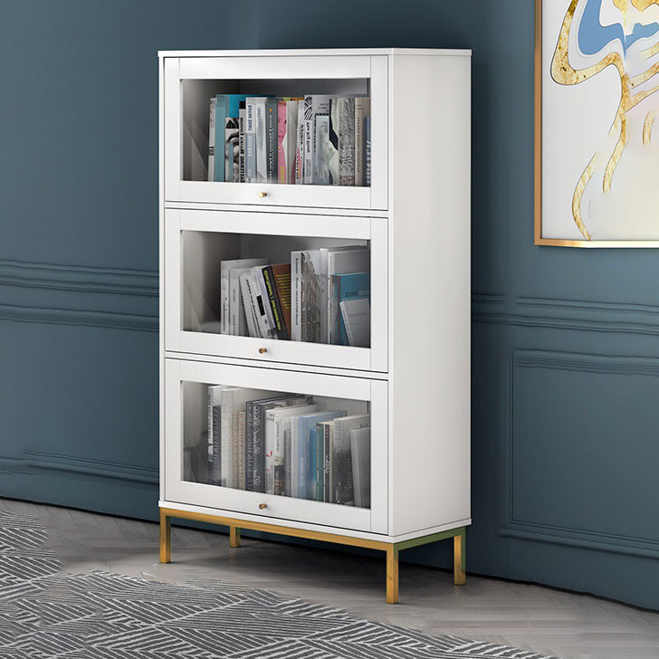 Glam Vertical Standard Bookcase Manufactured Wood Bookcase with Glass Doors White 29.4"L x 11.8"W x 50.2"H Clearhalo 'Bookcases' 'Furniture' 'furniture_bookcases' 'kitchen' 'kitchen_bookcases' 'Living Room Furniture' 'Office Furniture' 4804112