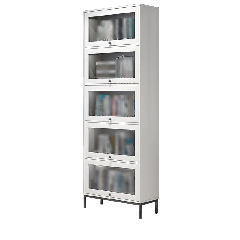 Glam Closed Back Standard Bookcase Manufactured Wood Bookcase with Glass Doors 29.4"L x 11.8"W x 79.5"H White-Black Clearhalo 'Bookcases' 'furn' 'furn_bookcases' 'Furniture' 'furniture_bookcases' 'kitchen' 'kitchen_bookcases' 'Living Room Furniture' 'Office Furniture' 4804128